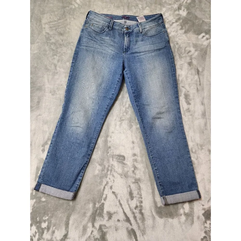 NYDJ Jessica Relaxed Boyfriend Size 10 Stretch Denim Crop Cuffed Capri Jeans